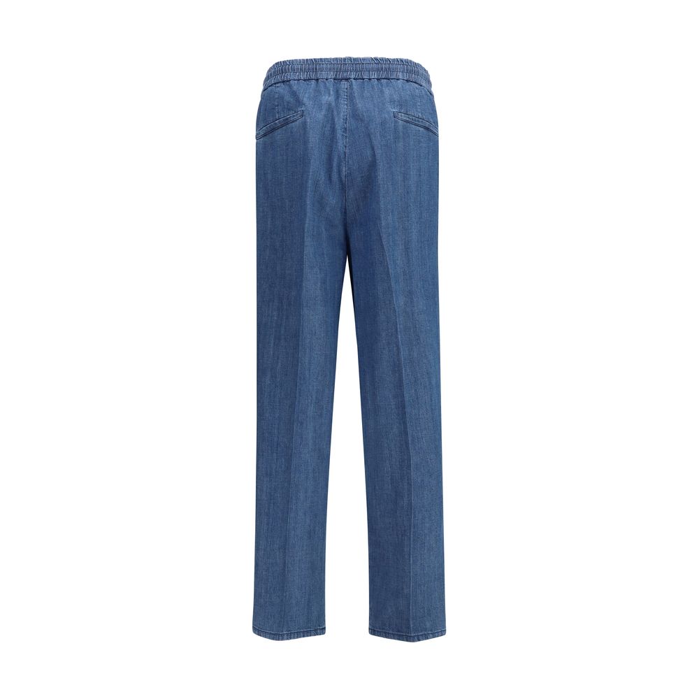Blue Cotton Casual Pants