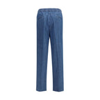 Blue Cotton Casual Pants