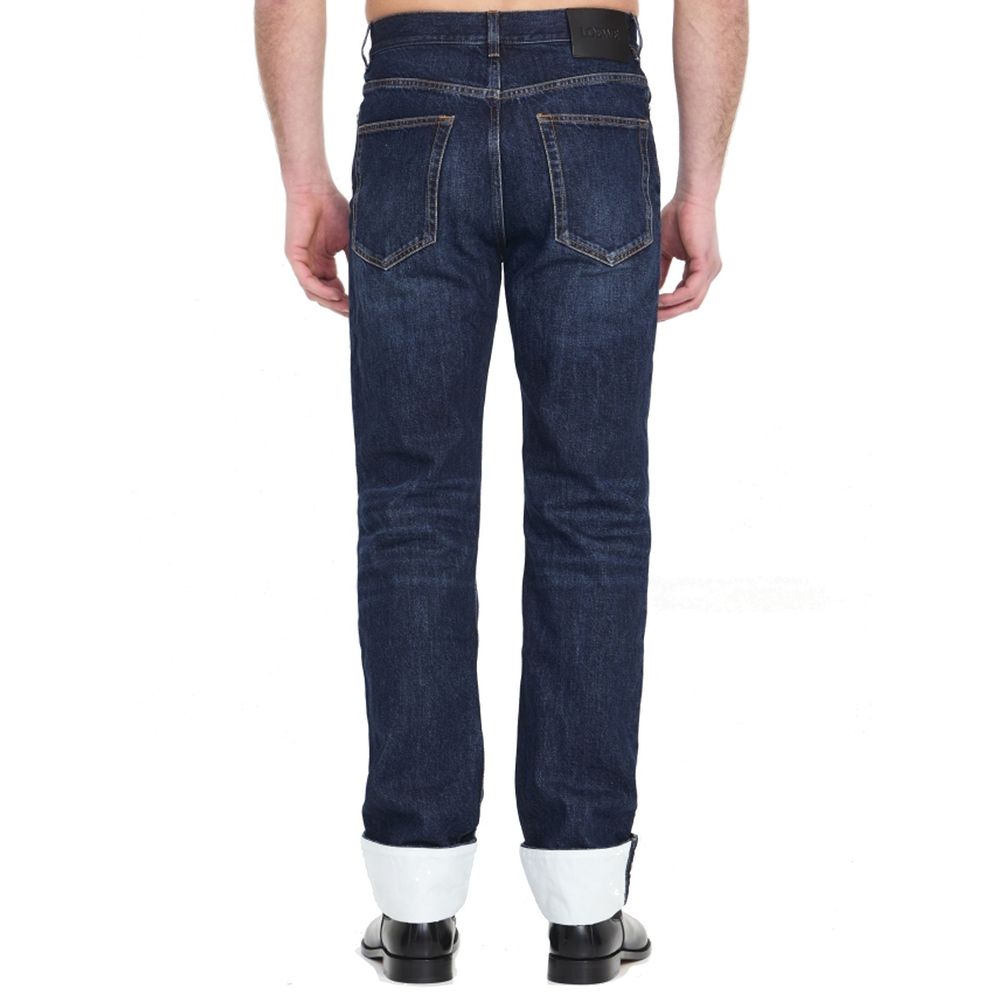Blue Cotton Straight-Leg Jeans