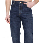 Blue Cotton Straight-Leg Jeans