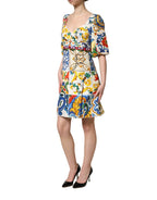Multicolor Majolica Print Cotton Mini Dress
