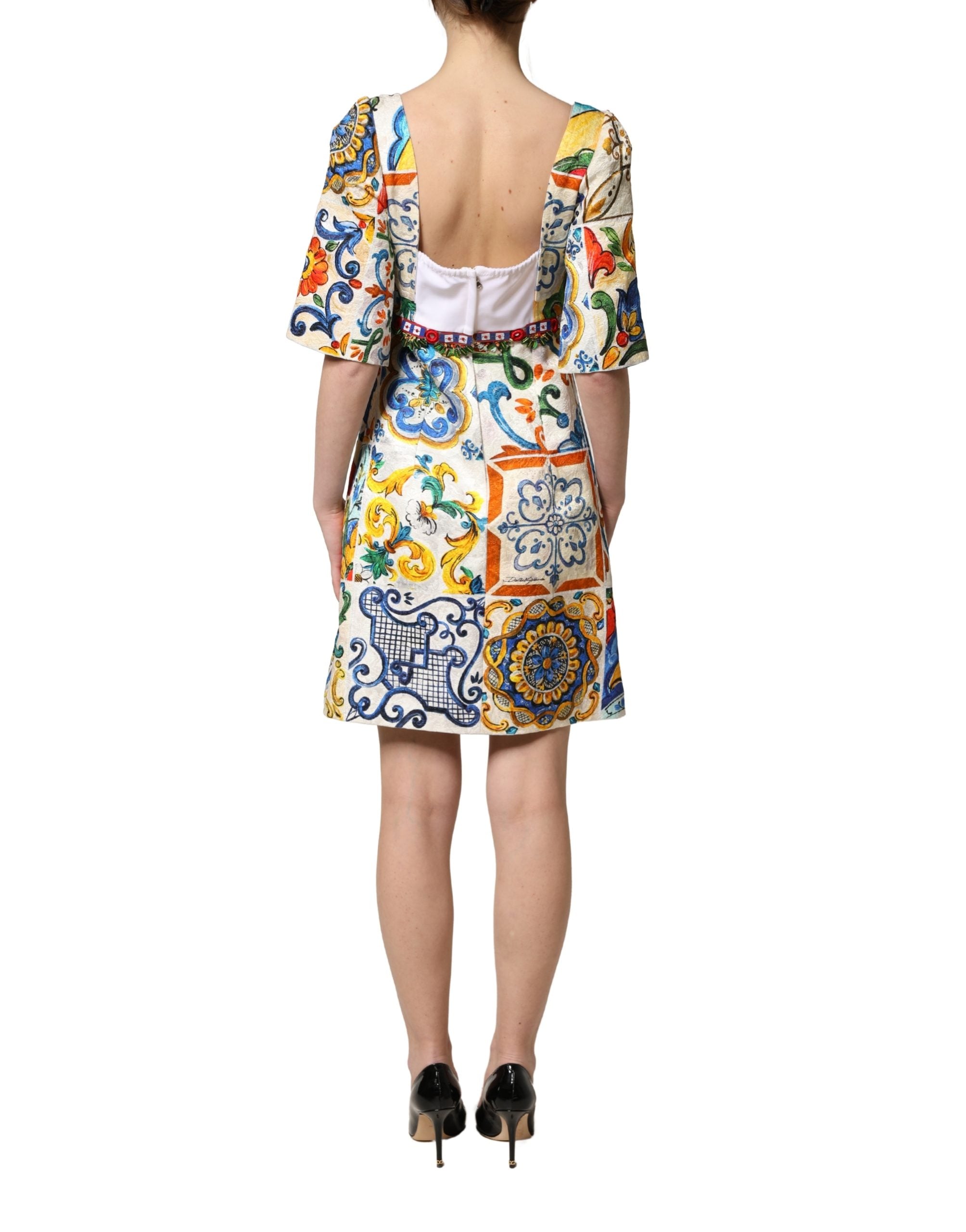 Multicolor Majolica Print Cotton Mini Dress