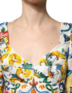 Multicolor Majolica Print Cotton Mini Dress