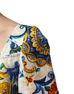 Multicolor Majolica Print Cotton Mini Dress