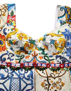 Multicolor Majolica Print Cotton Mini Dress