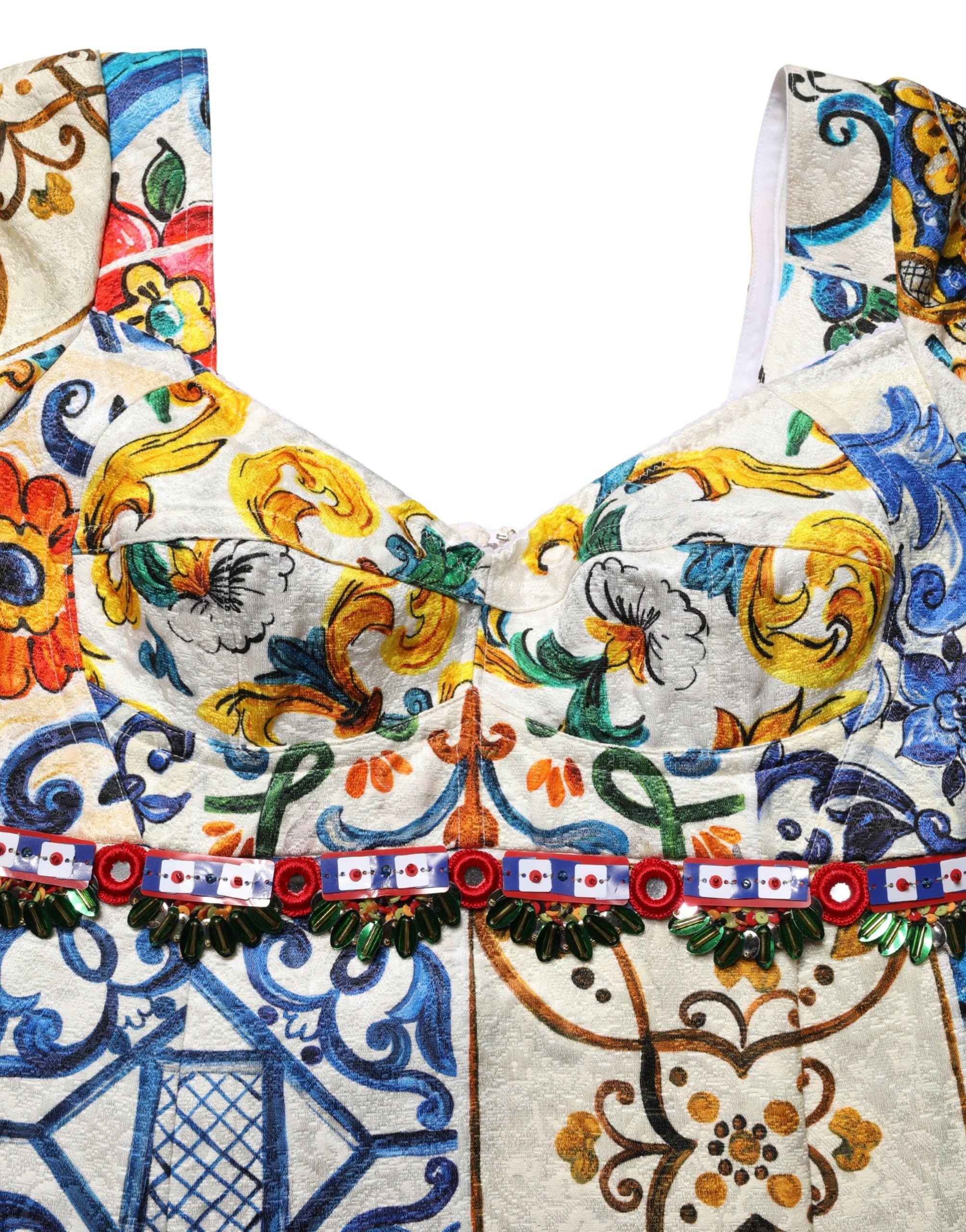 Multicolor Majolica Print Cotton Mini Dress