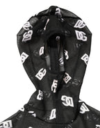 Black White Logo Print Hooded Jumpsuit Dress