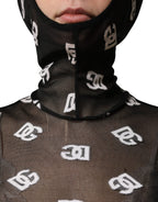 Black White Logo Print Hooded Jumpsuit Dress