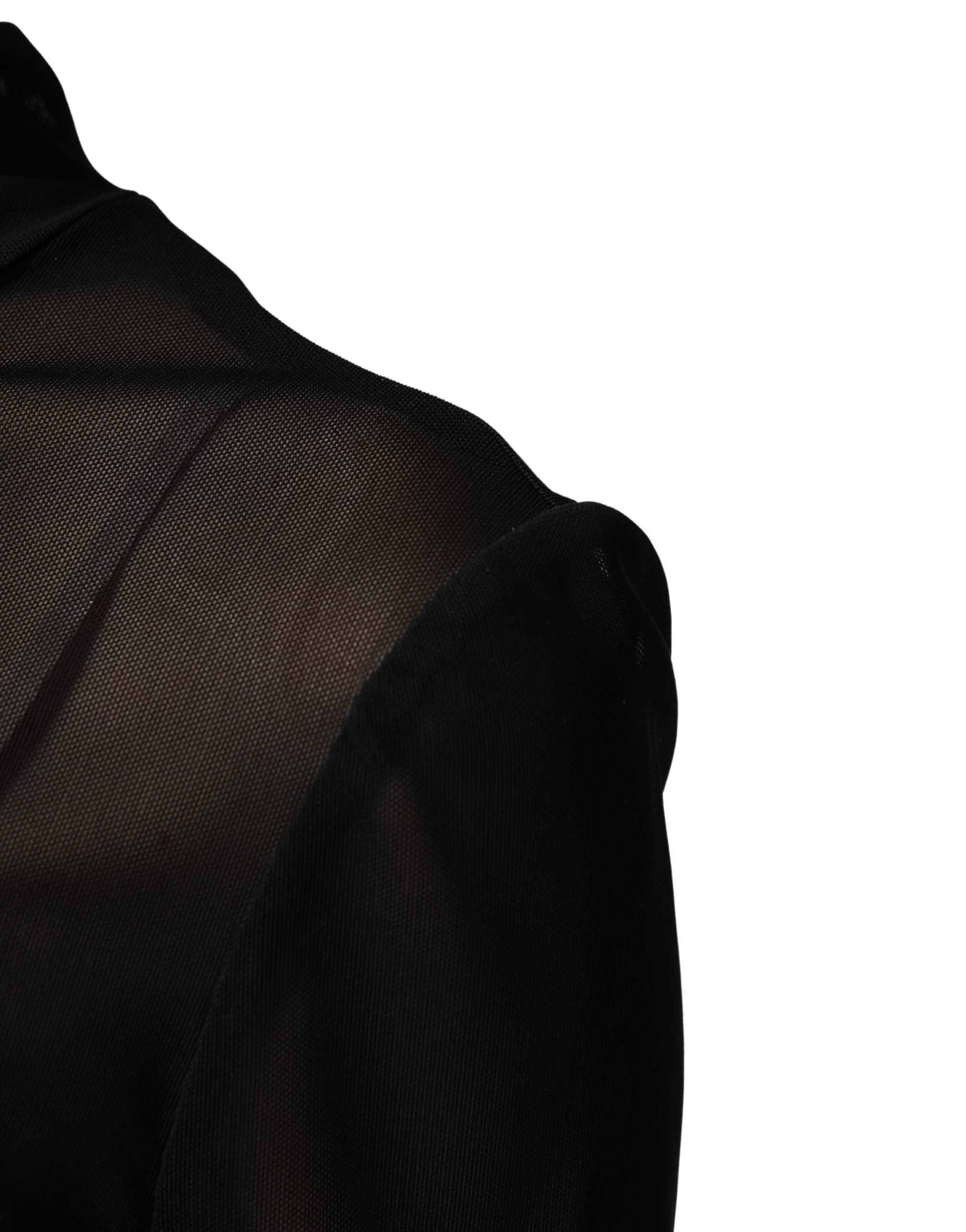 Black Nylon Sheer Turtleneck Jumpsuit Dress