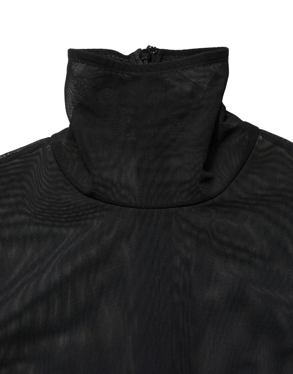 Black Nylon Sheer Turtleneck Jumpsuit Dress