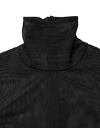 Black Nylon Sheer Turtleneck Jumpsuit Dress