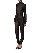Black Nylon Sheer Turtleneck Jumpsuit Dress