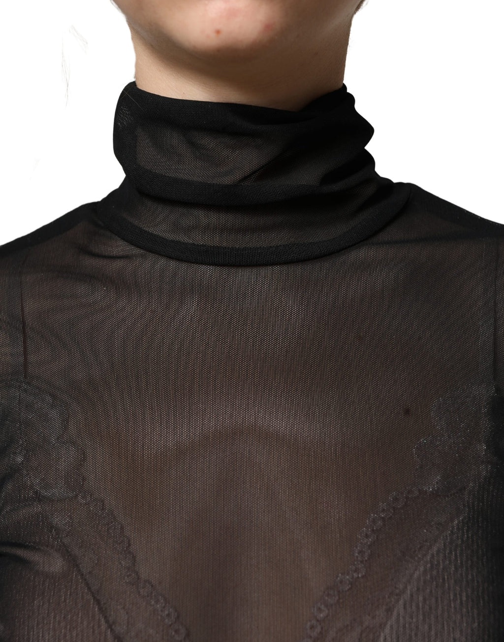 Black Nylon Sheer Turtleneck Jumpsuit Dress