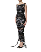 Black Logo Tape Cutout Bodycon Sheath Dress