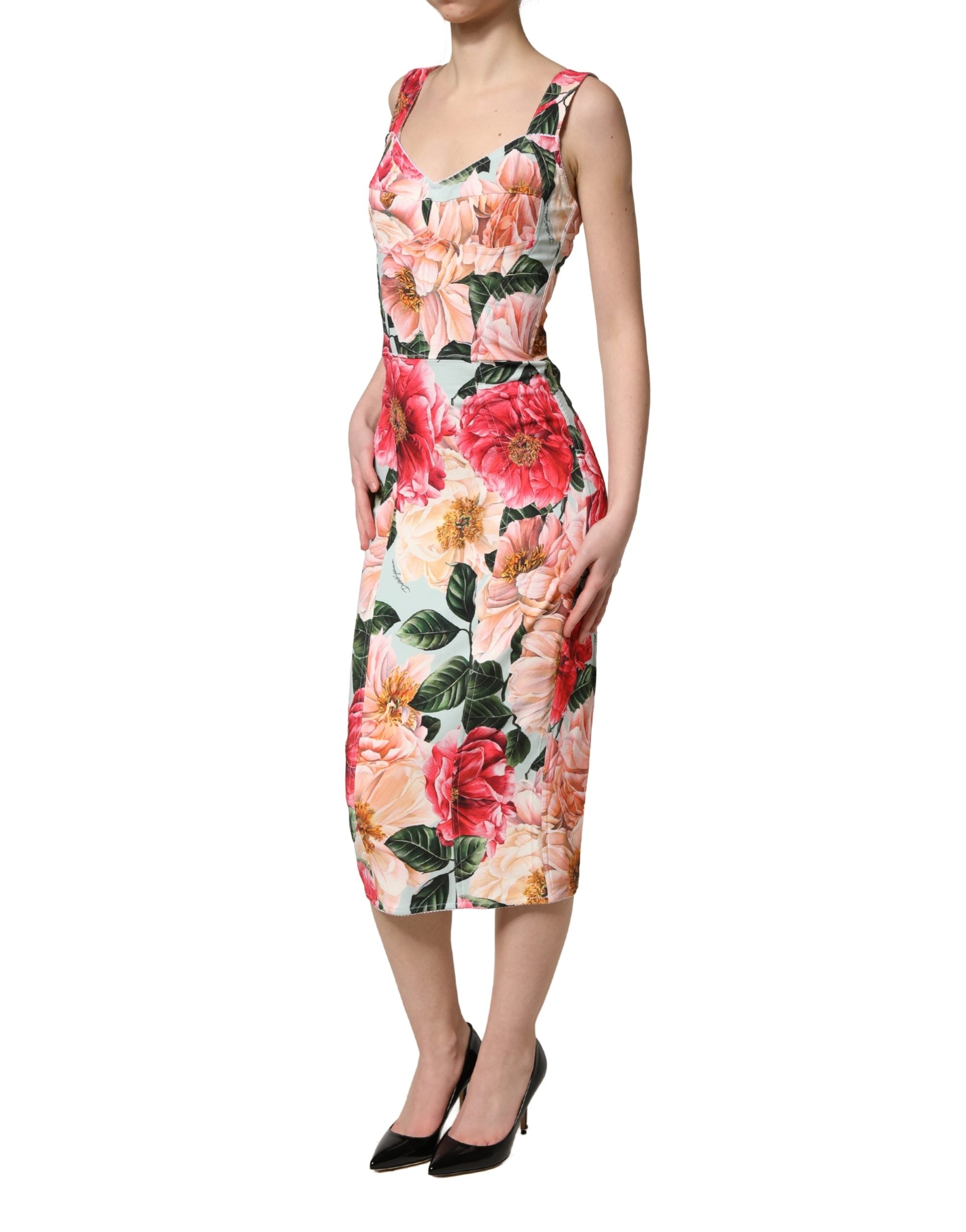 Multicolor Floral Print Viscose Sheath Dress