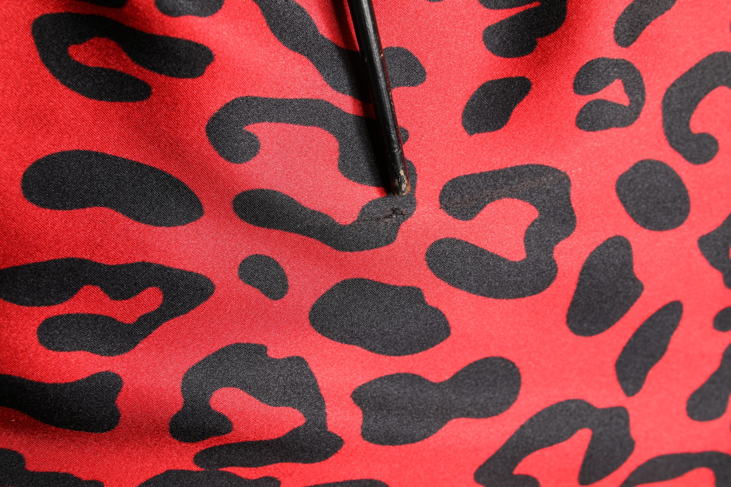 Red Leopard Print Silk Side Slit Maxi Dress