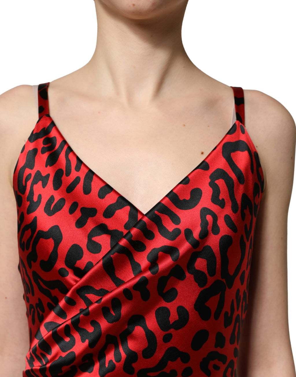 Red Leopard Print Silk Side Slit Maxi Dress