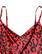 Red Leopard Print Silk Side Slit Maxi Dress