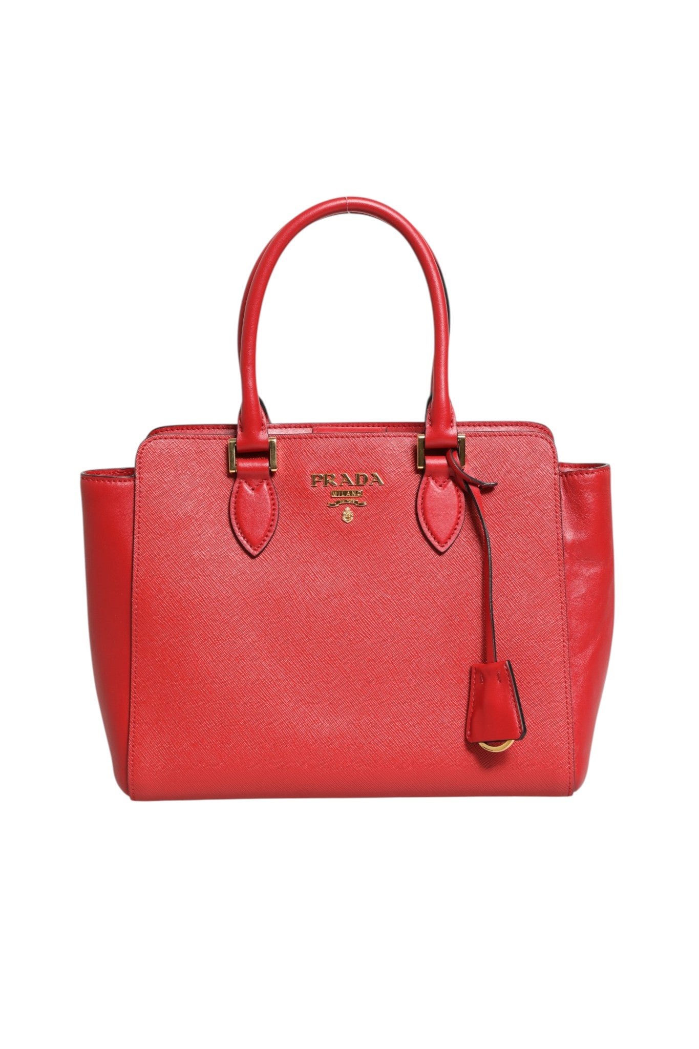 Red Saffiano Lux and Soft Leather Small Tote