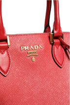 Red Saffiano Lux and Soft Leather Small Tote