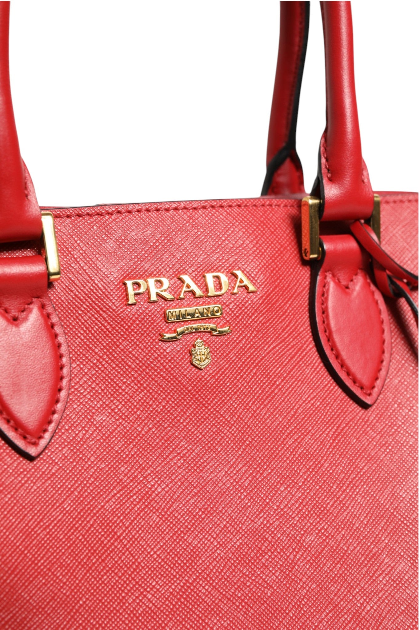 Red Saffiano Lux and Soft Leather Small Tote