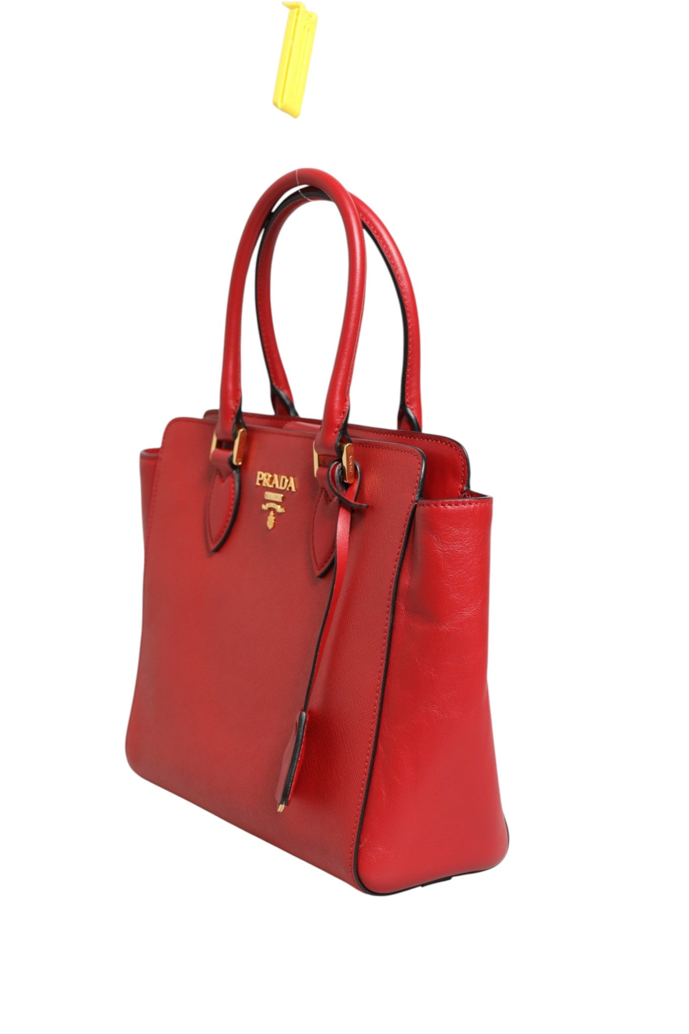 Red Saffiano Lux and Soft Leather Small Tote
