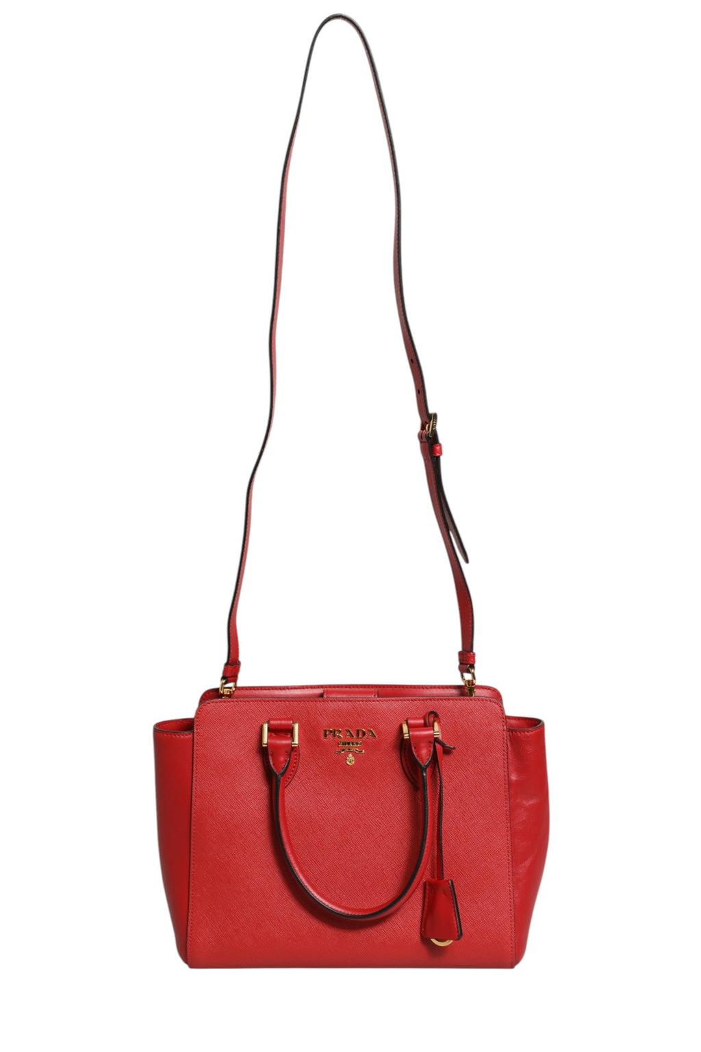 Red Saffiano Lux and Soft Leather Small Tote