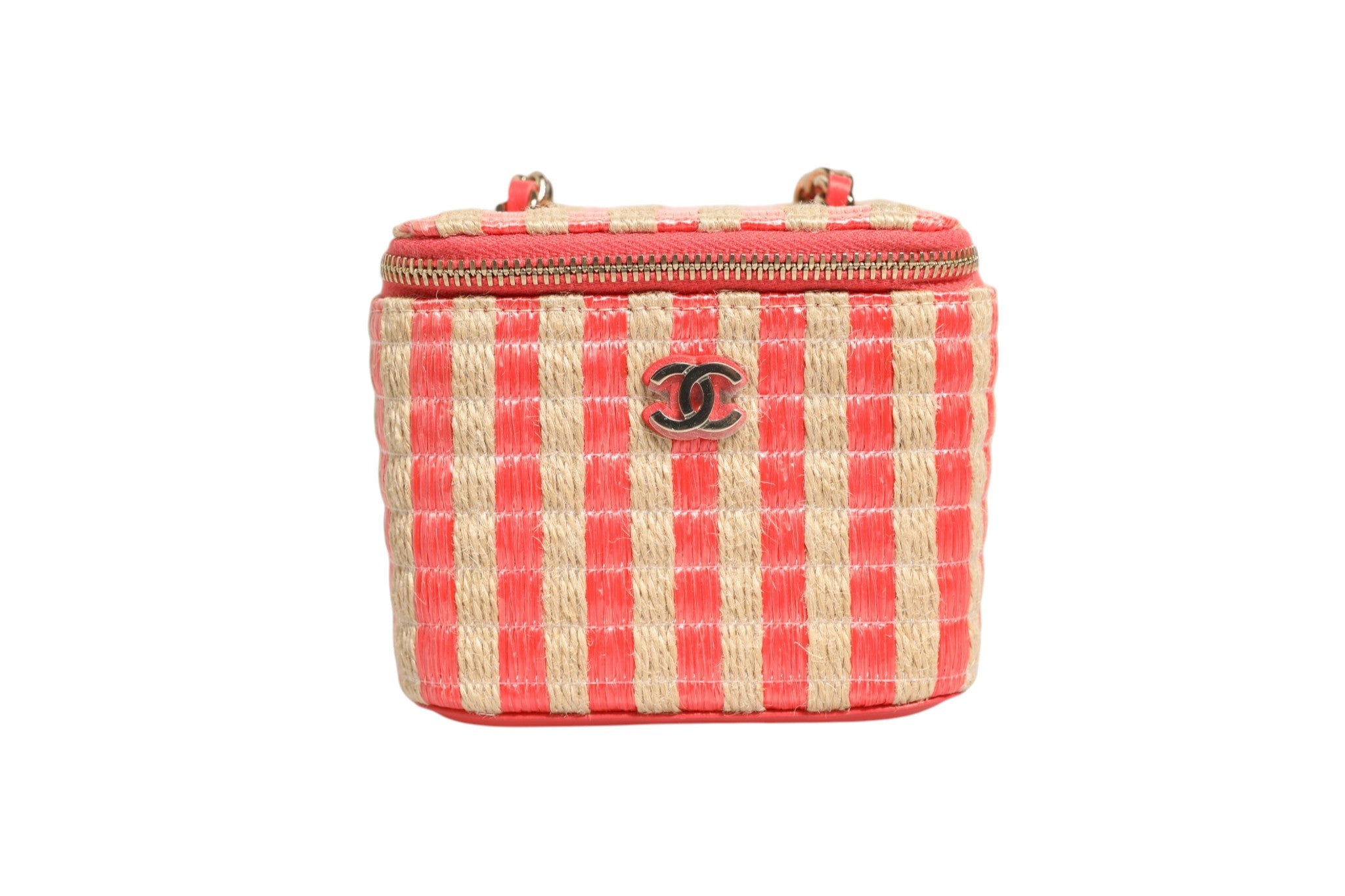 Raffia Jute Striped Mini Vanity Case