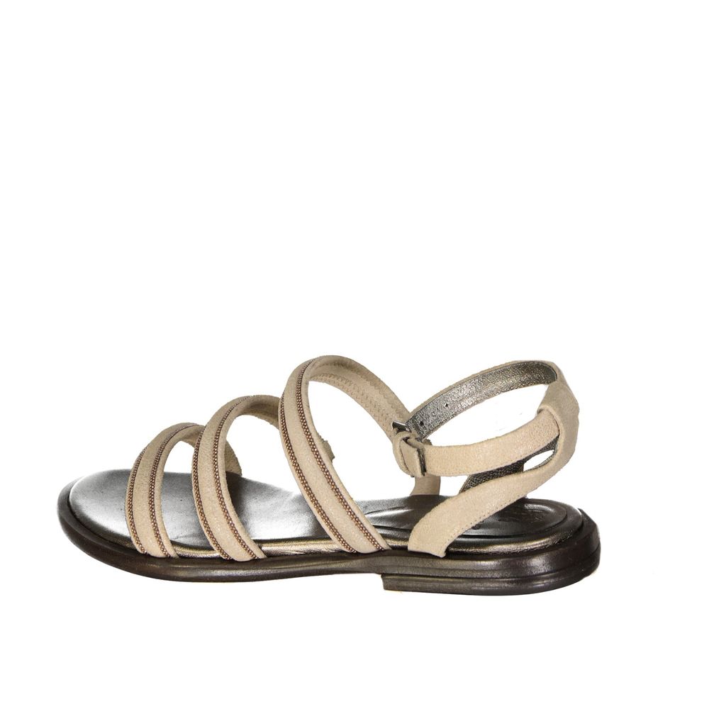Beige Calfskin Flat Sandals