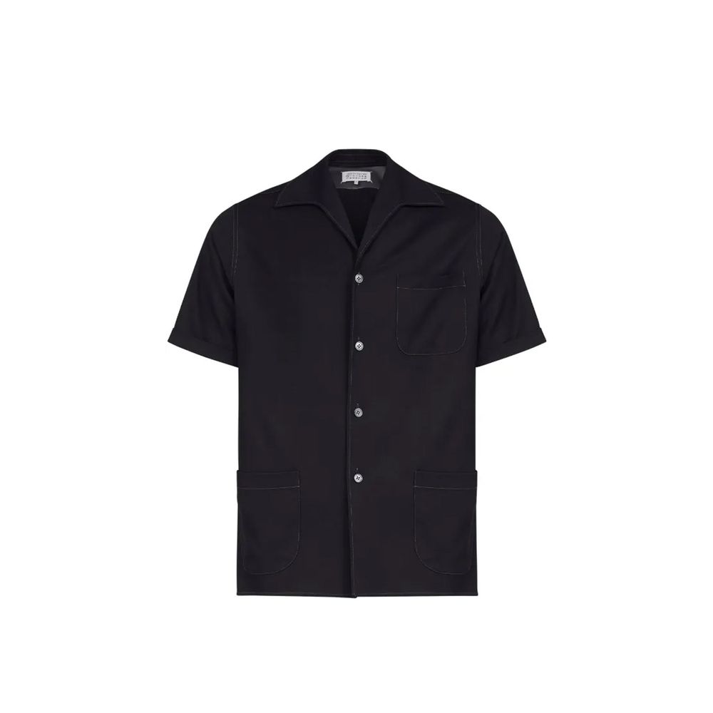 Black Wool Shortsleeve Shirt
