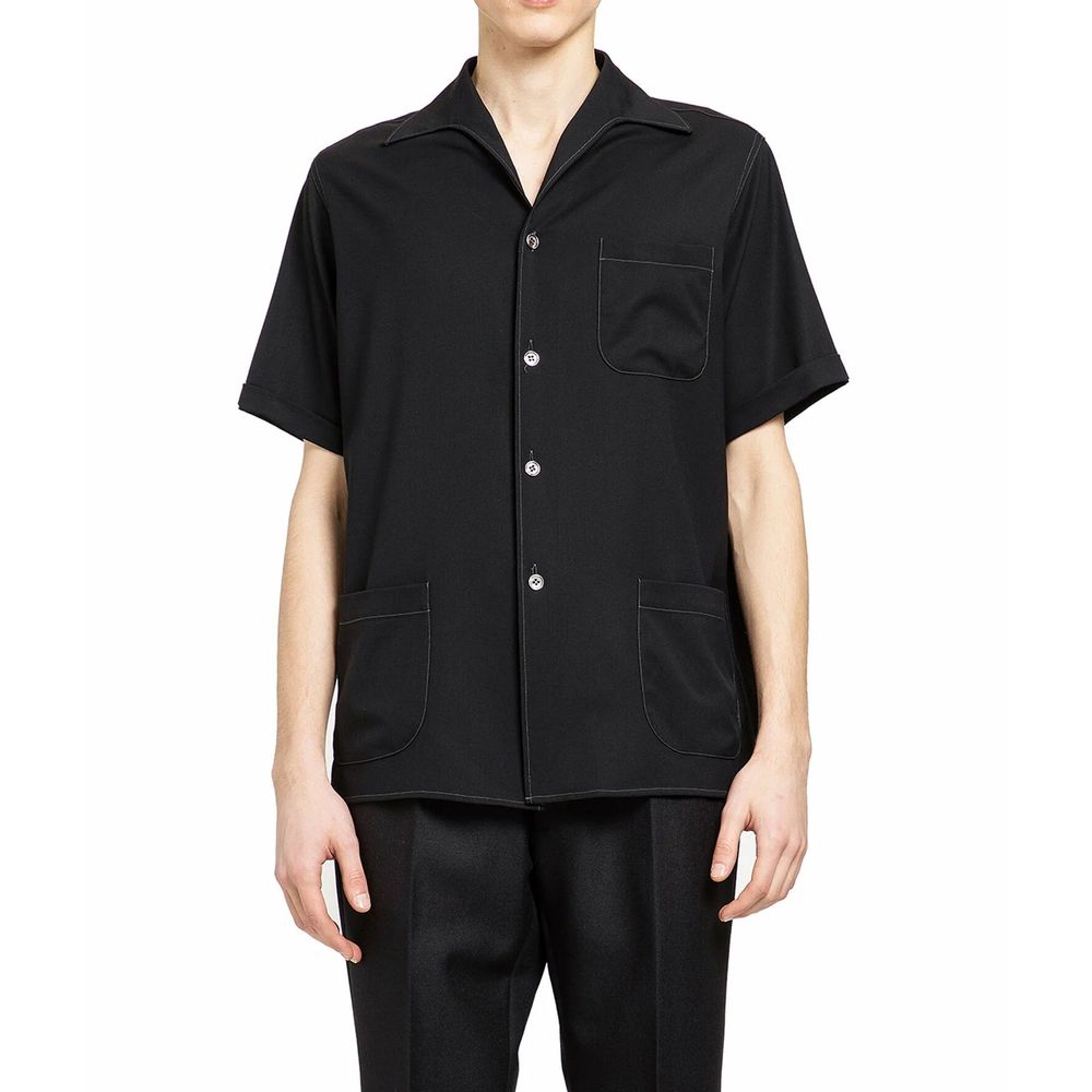 Black Wool Shortsleeve Shirt