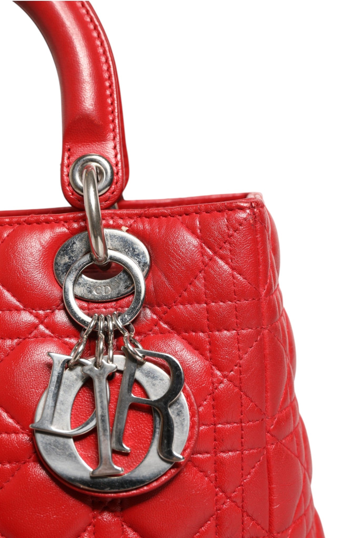 Red Cannage Lambskin Leather Lady Dior Bag