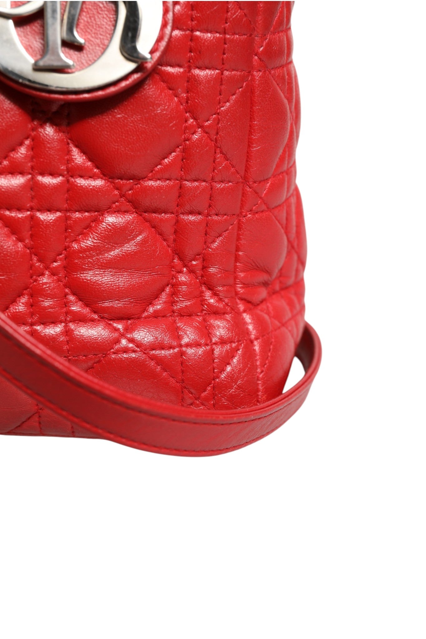 Red Cannage Lambskin Leather Lady Dior Bag