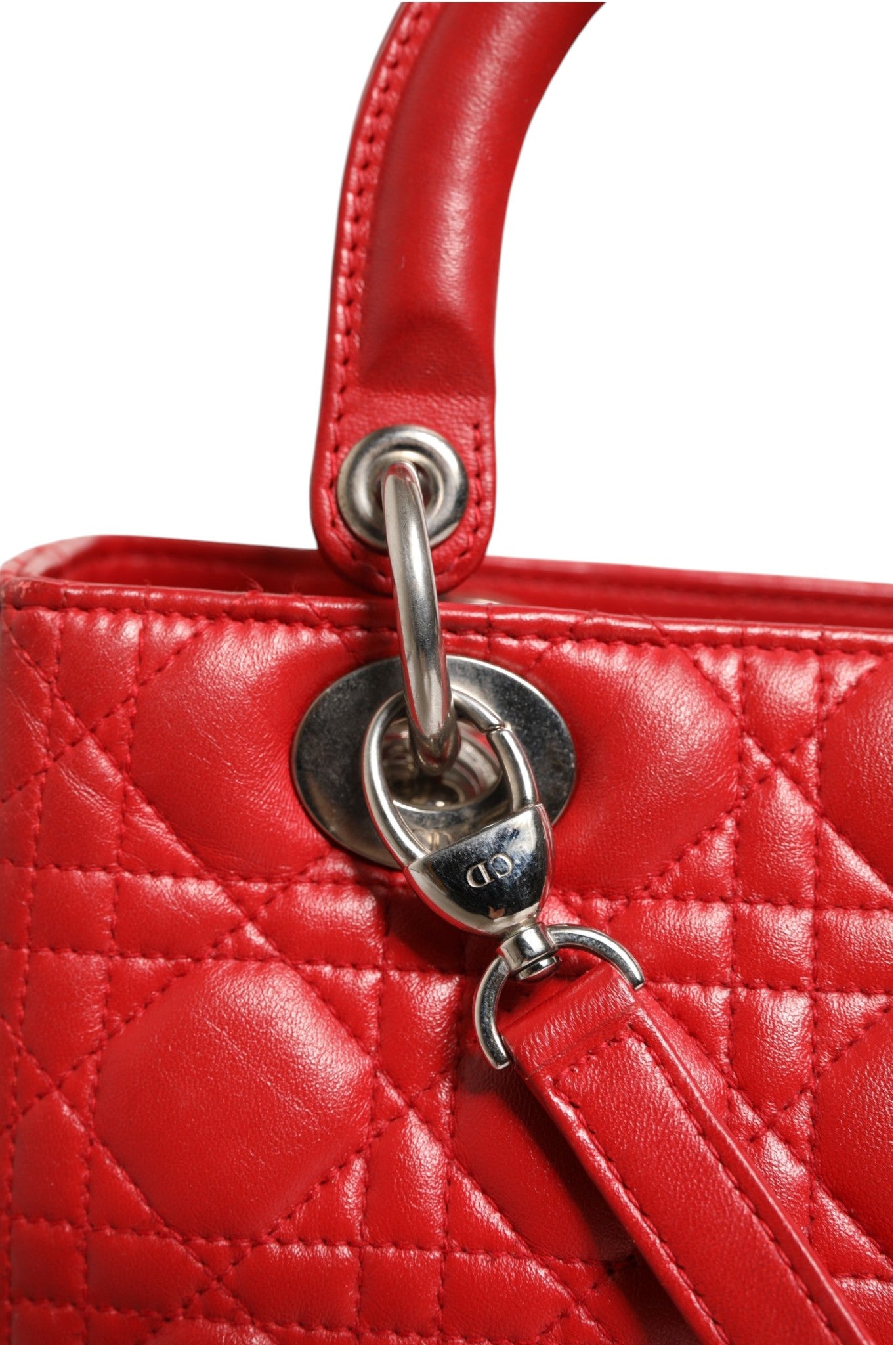 Red Cannage Lambskin Leather Lady Dior Bag
