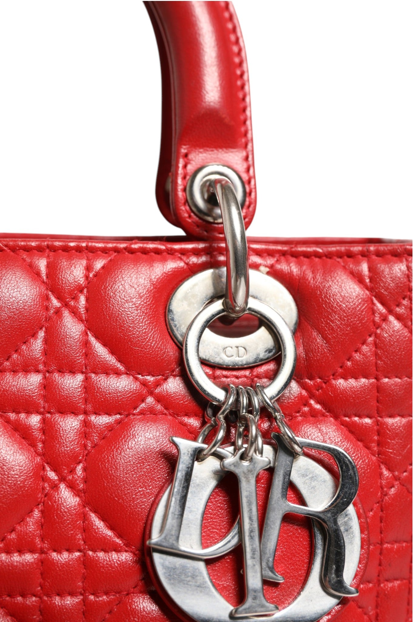 Red Cannage Lambskin Leather Lady Dior Bag