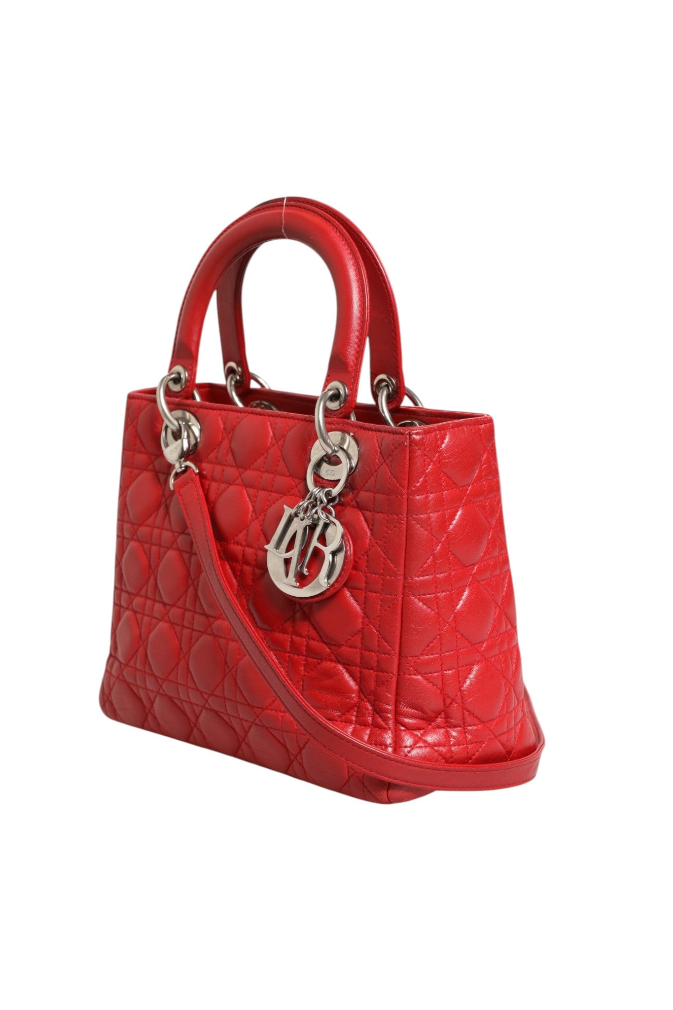 Red Cannage Lambskin Leather Lady Dior Bag