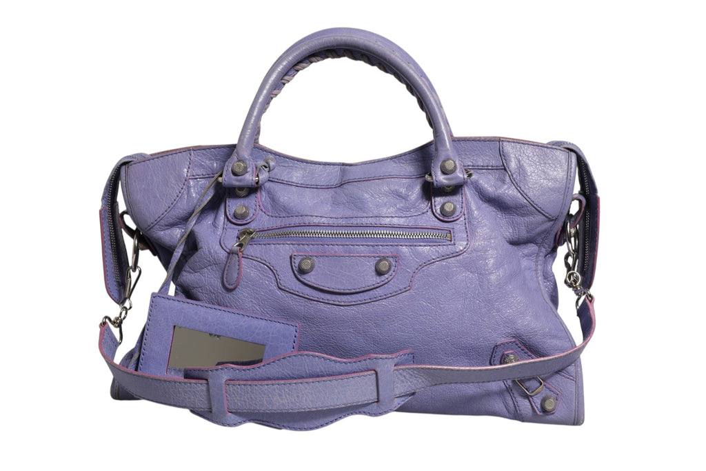 Purple Leather City Bag With Hardware