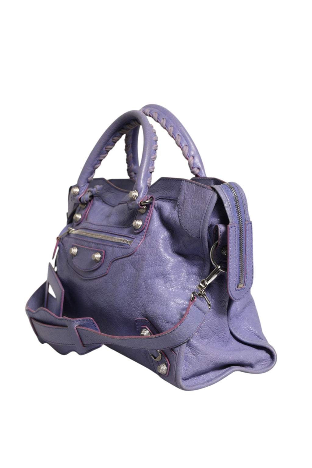 Purple Leather City Bag With Hardware