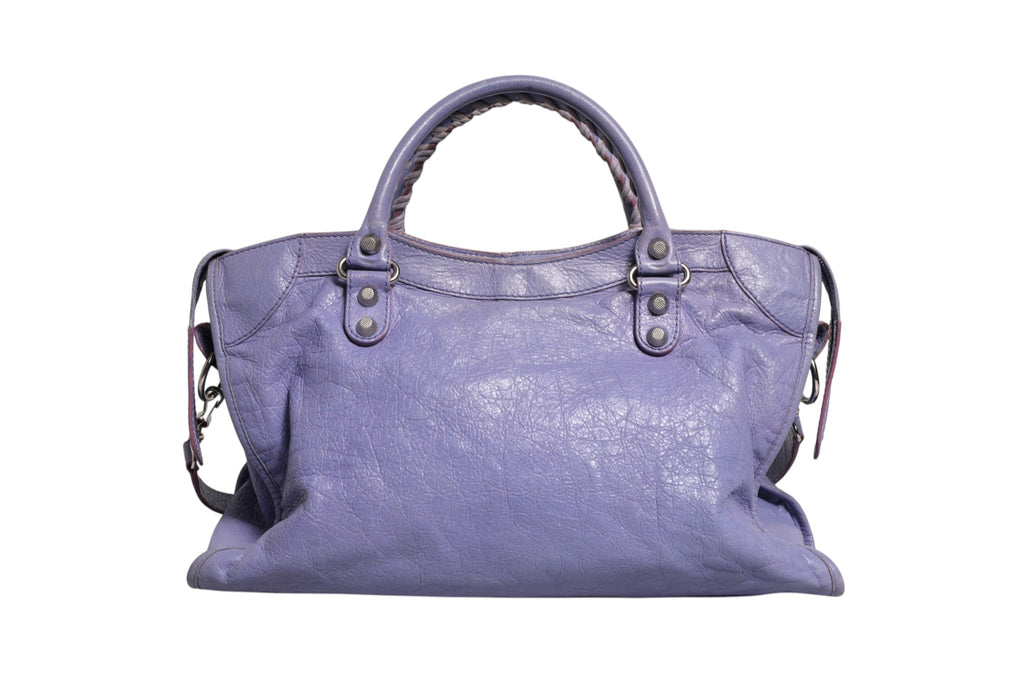 Purple Leather City Bag With Hardware