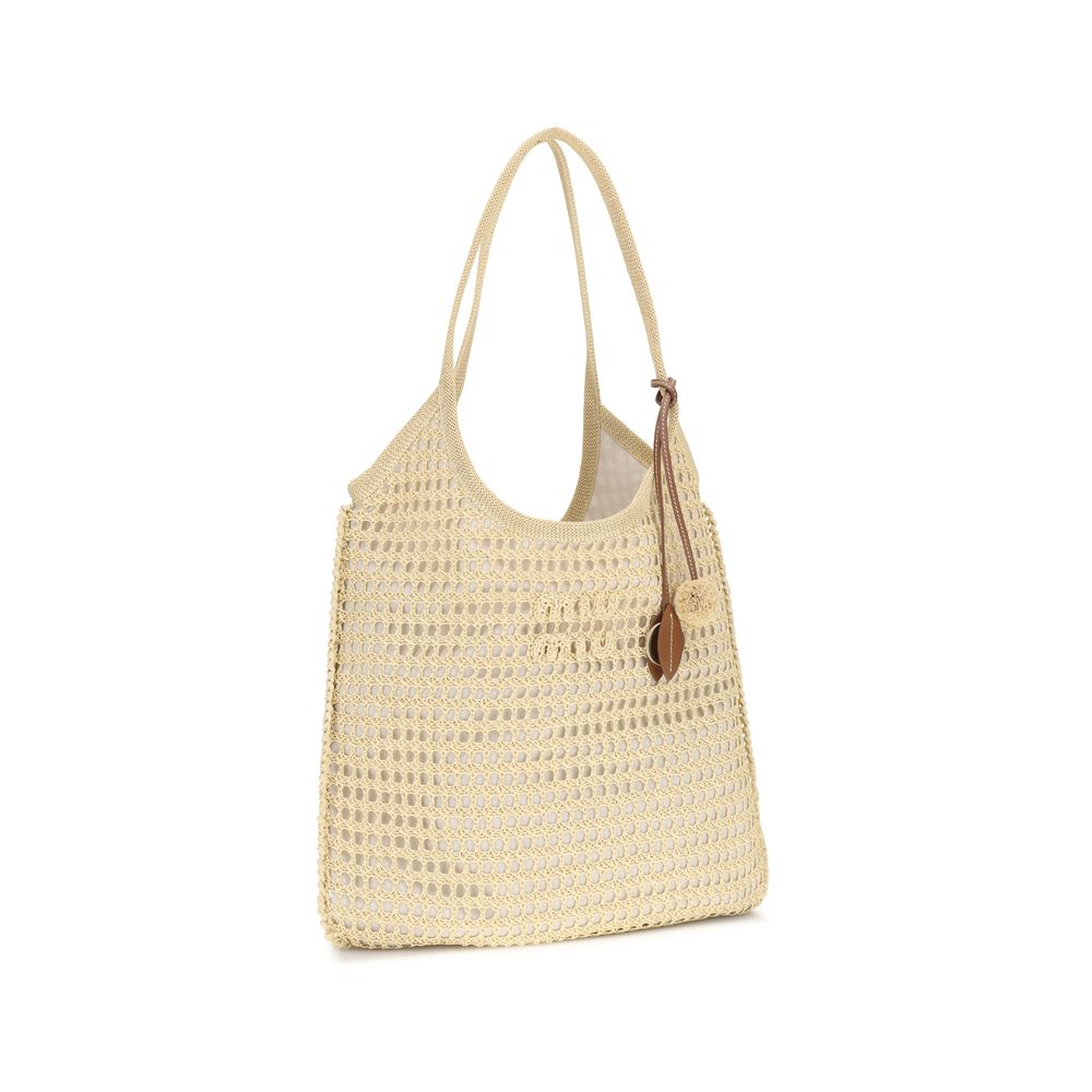 Beige Viscose Shoulder Bag