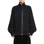 Black Alpaca Leather Cardigan