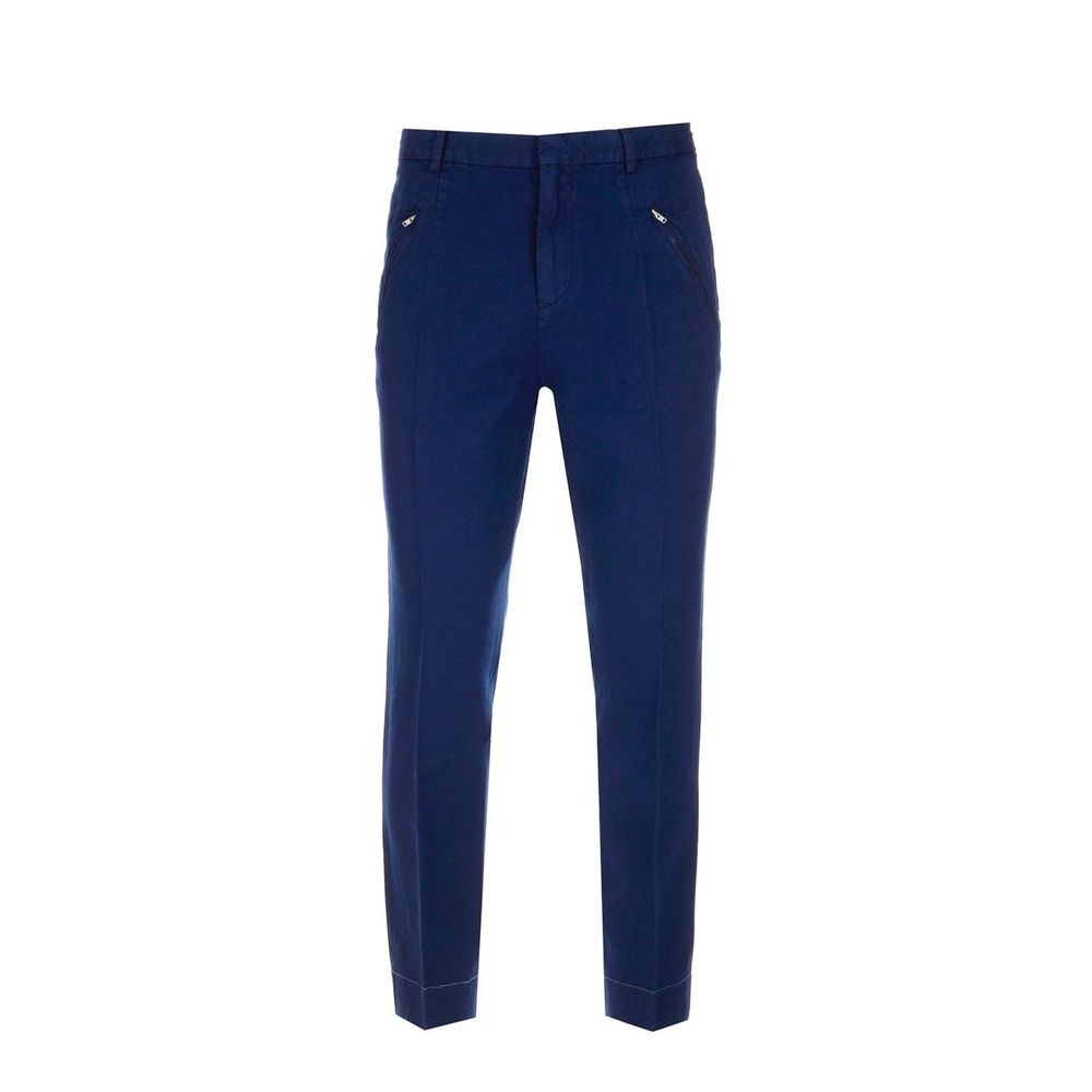 Blue Cotton Casual Pants