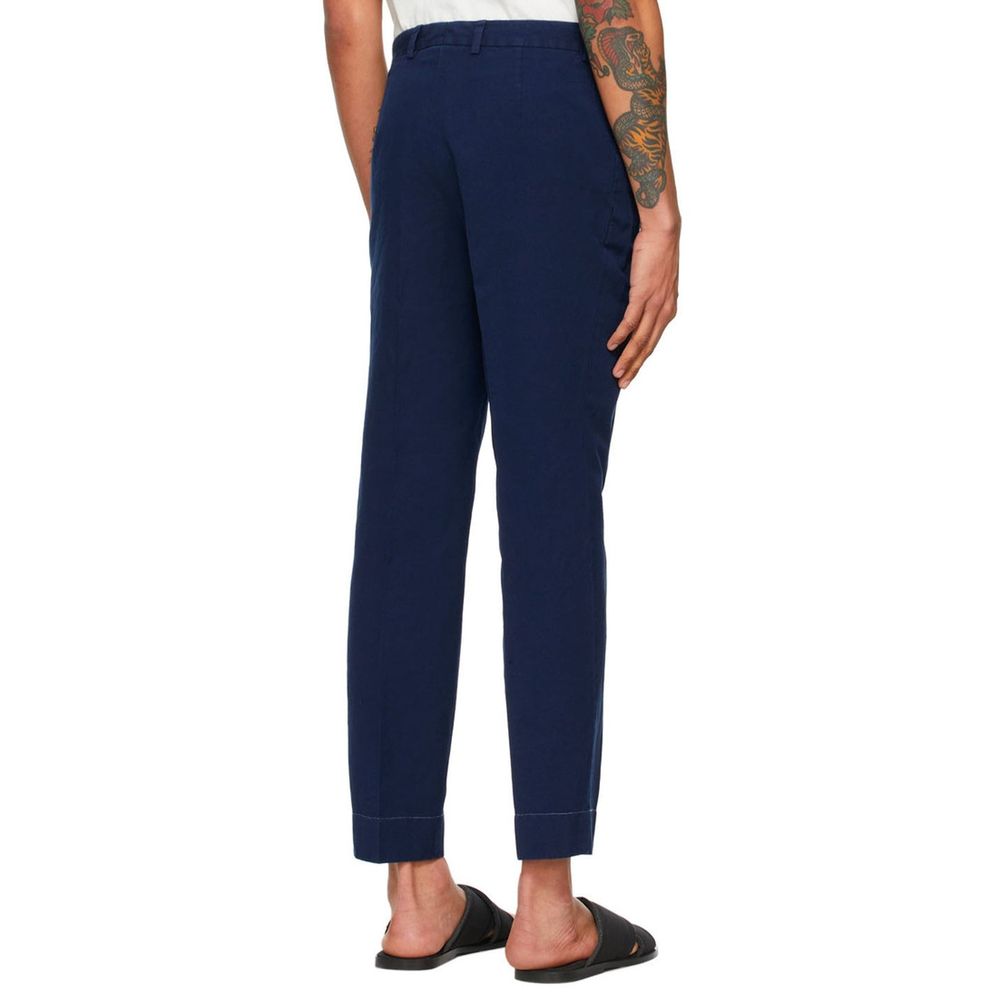 Blue Cotton Casual Pants