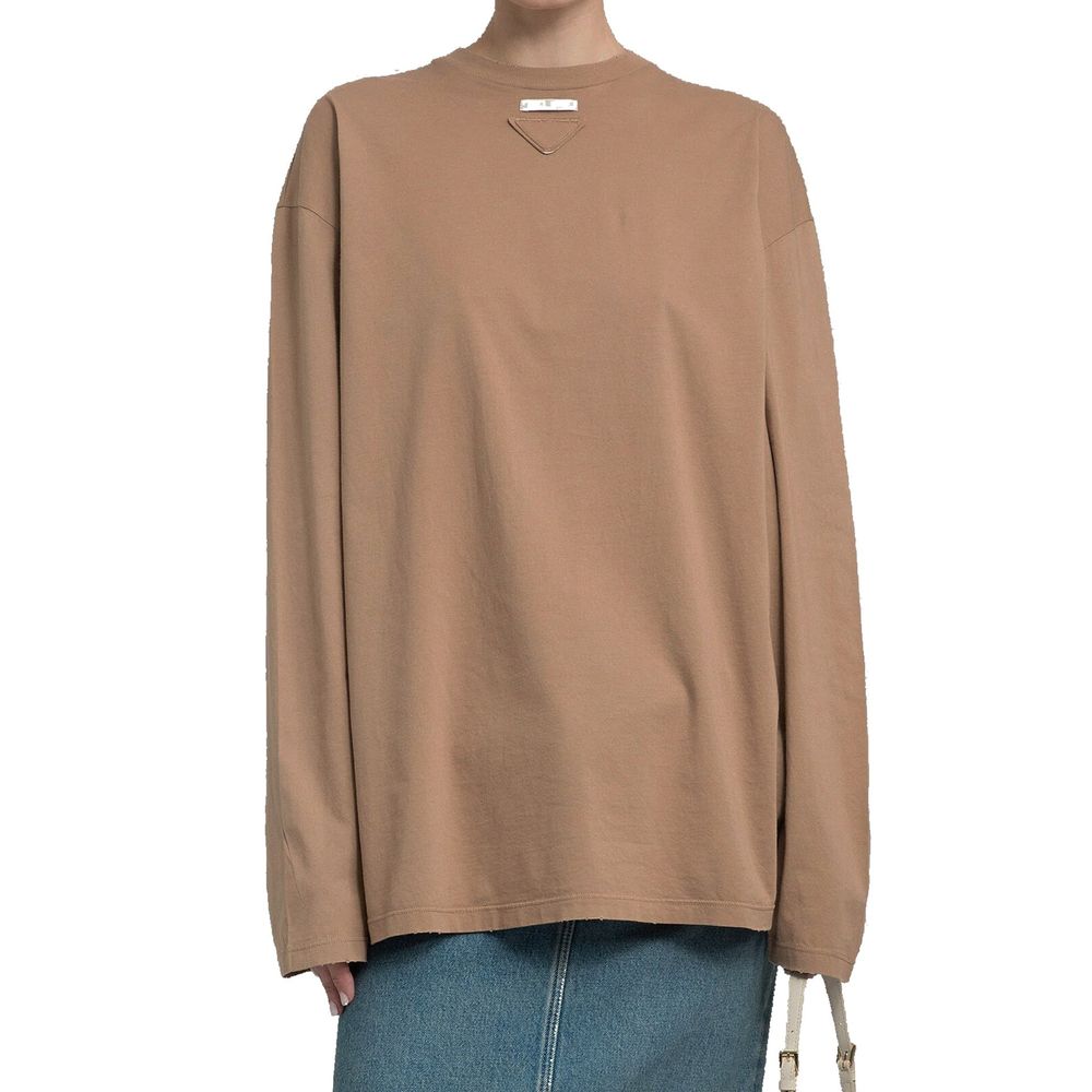 Brown Cotton Long Sleeve T-Shirt