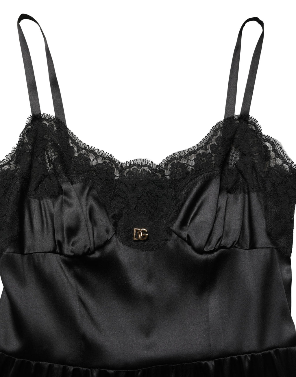 Black Silk Satin Lace Sleeveless Mini Dress