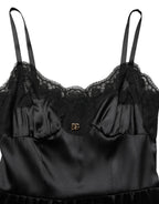 Black Silk Satin Lace Sleeveless Mini Dress