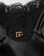 Black Silk Satin Lace Sleeveless Mini Dress