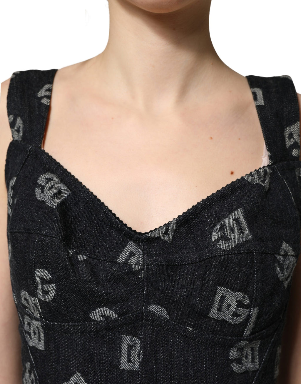 Black Cotton DG Logo Patterned Mini Dress