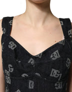 Black Cotton DG Logo Patterned Mini Dress