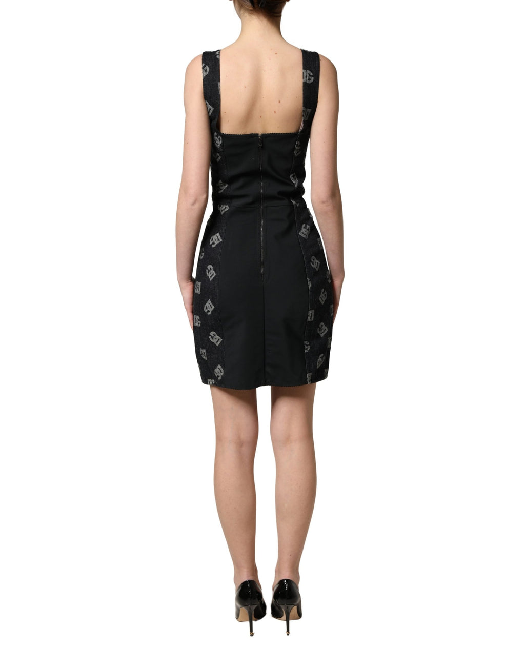 Black Cotton DG Logo Patterned Mini Dress